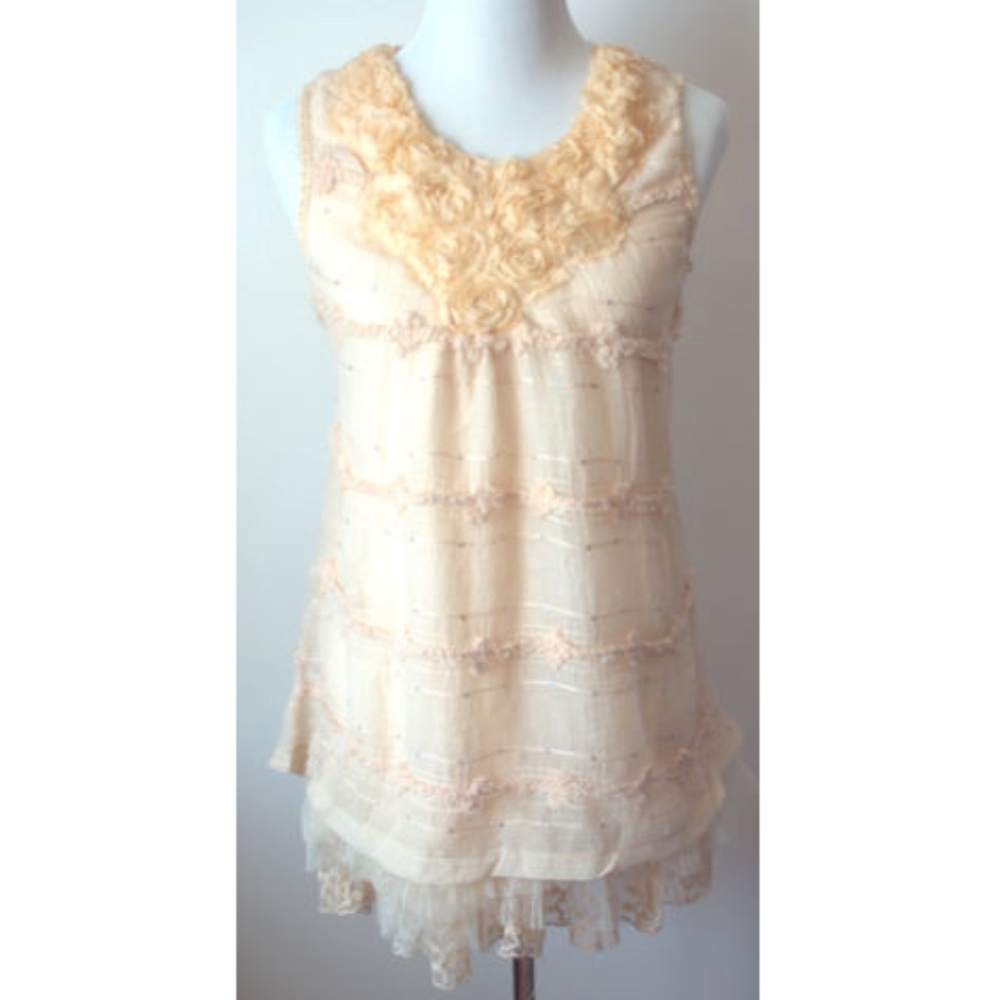 PRETTY ANGEL caramel tunic dress--sequins & tulle
